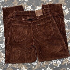 Lee Rich Brown Corduroy Trousers High Rise Relaxed Stovepipe Sz 27 Back Buckle